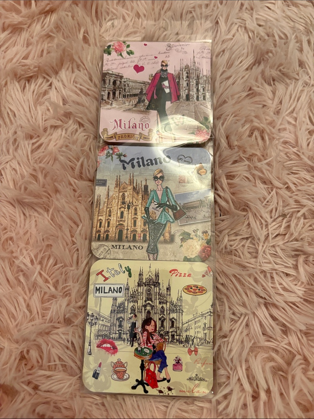Milano Pink, Blue & Cream Vintage coaster 6 piece  set NEW